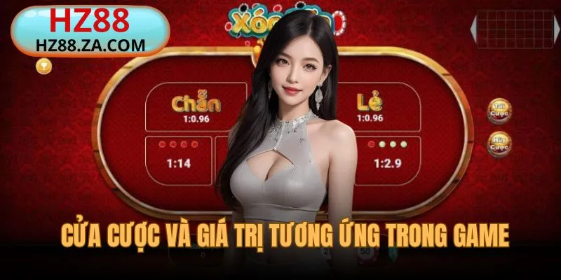 Cửa cược và giá trị thưởng tương ứng của Xóc Đĩa HZ88